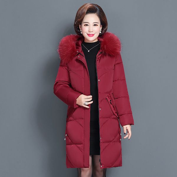 

winter parkas 2020 warm winter coats hooded fur collar thick long section middle-aged mother jackets snow parkas female, Black