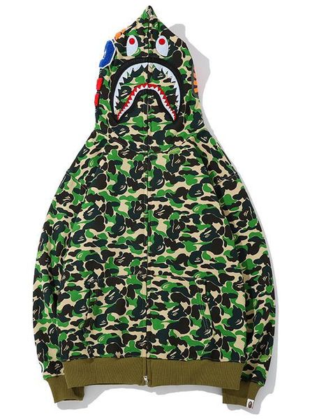 

19ss нового шаблона hoodie мужского купальные сложные полиэфиры ape акула капюшон толстовка пальто камо полного zip jacket камуфляж толстовк, Black