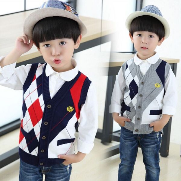 

boy's sweater vest children's clothing children's clothing vest rhombic plaid pattern crotch button cardigan, Camo