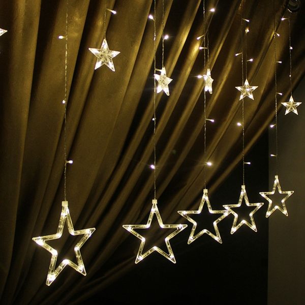 

138 led star curtain lamp christmas decorations for home party with lights five pointed star wedding lamp indoor battery 220v