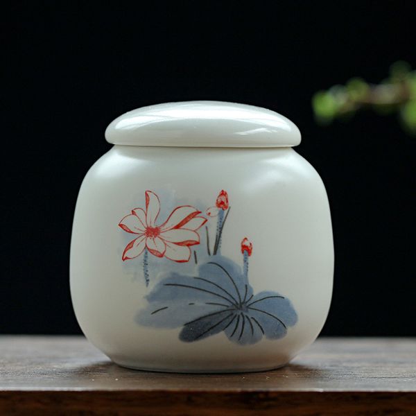 

chinese painting tea canister ceramic kitchen jar storage container for food white candy jar mini bottle for snacks home decor