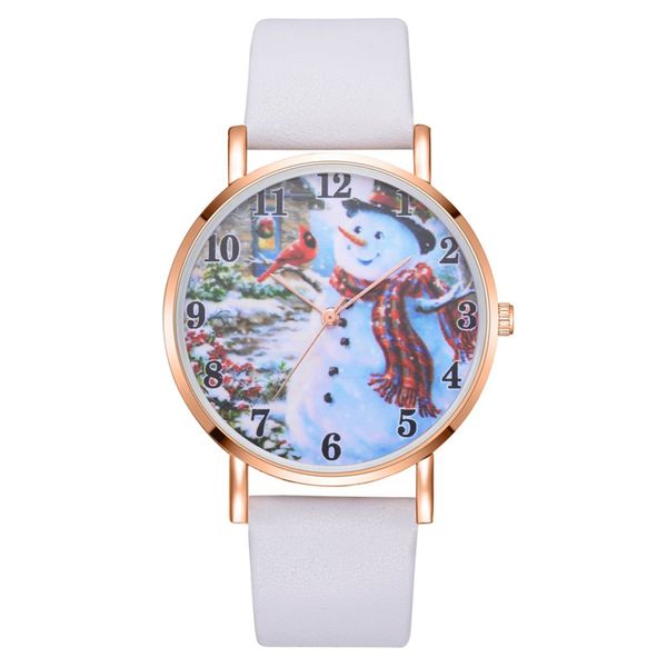 

classic 2018 women pu leather colorful dial quartz watch popular women girls valentine christmas gift happy snowman shape, Slivery;brown