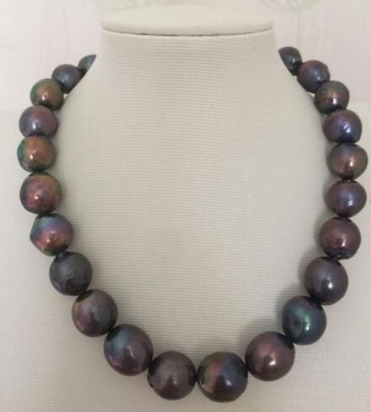 

14-15mm tahitian baroque black green red multicolor pearl necklace 18 ", Silver