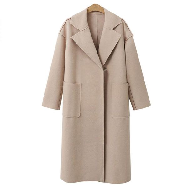 

simple and stylish cashmere wool coat europe wind demi season jacket women's spring fashion coat, Black