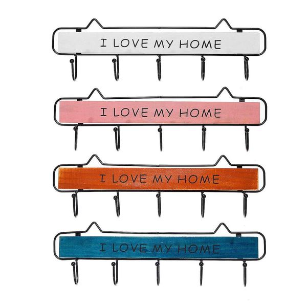 

5hooks retro wooden metal wall hooks key clothes hat bag hook storage rack porch living room kitchen wall decoration coat hook
