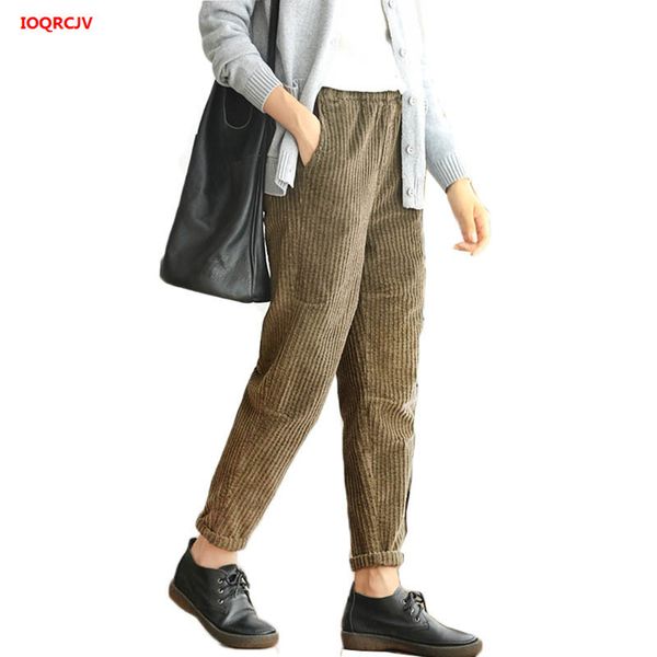 

corduroy pants women autumn winterlarge size high waist harem pants femme plus size casual trousers elastic waist full 463, Black;white