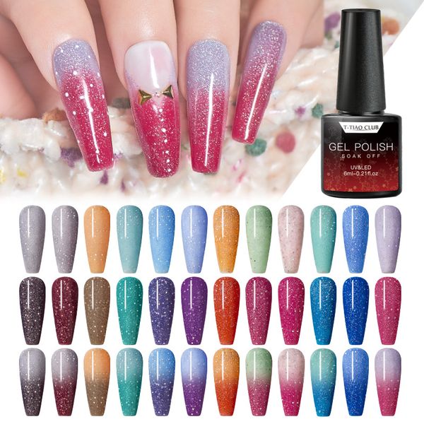 

t-tiao club 6ml thermal color changing gel nail polish holographic glitter temperature changing soak off uv nail gel varnish, Red;pink