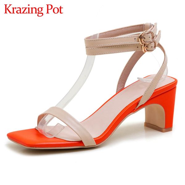 

krazing pot new mixed colors natural leather peep toe high heels french romantic elegant lady dating vacation sandals women l88, Black