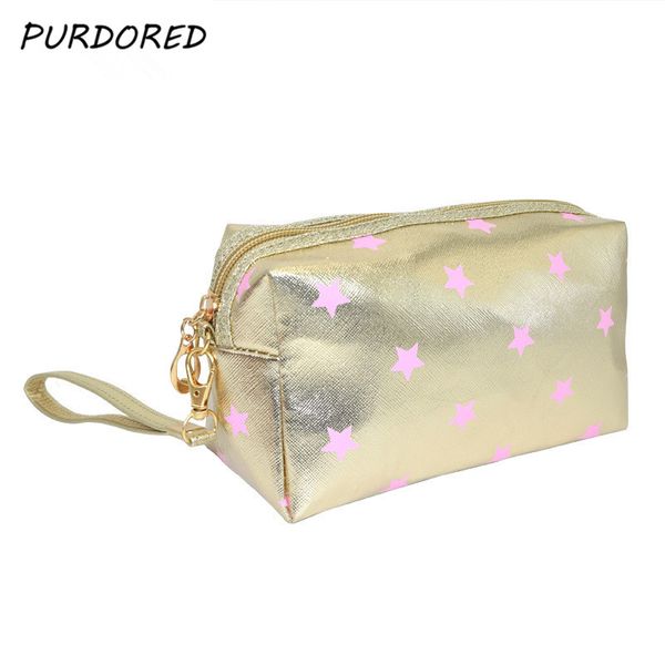 

purdored 1 pc star cosmetic bag pu leather women gold makeup bag travel makeup pouch orgainzer cosmetic wash dropshipping