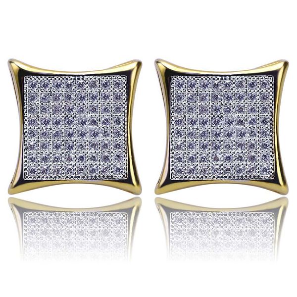 

hip hop earrings jewelry new fashion exquisite glarings zircon square earrings luxury 18k gold plated mens stud earrings, Golden;silver