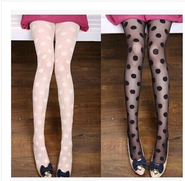 

japan style dot patterned women pantyhose fashion sweet girl black tights female stocking transparent tights pantyhose, Black;white