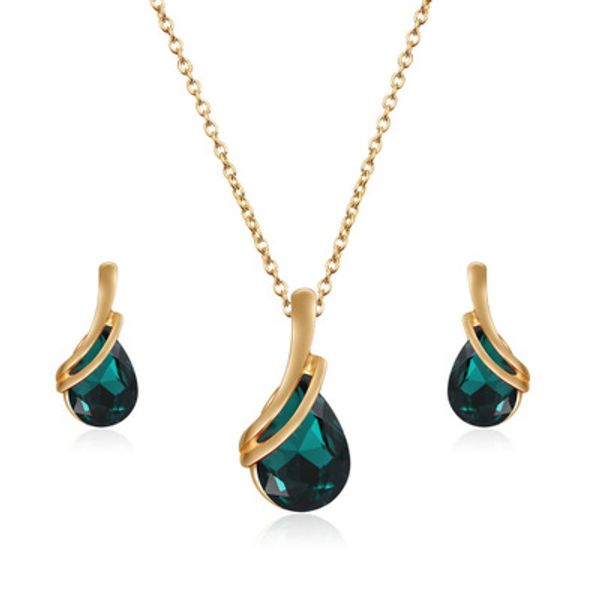 

fashion crystal diamond water drop necklace & earrings sets with crystal necklace for women fashion wedding jewelry sets gift drop good, Silver