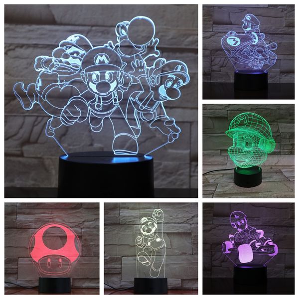 

game super mario bros action figure night light led 3d bedroom decorative lamp child kids baby gift nightlight desk lamp decor