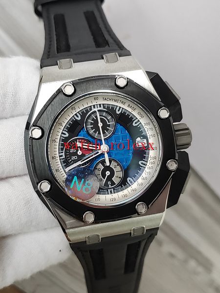 

n8 factory luxury selling quality mens watch 44mm 26078ro black leather bands vk quartz chronograph working mens watch watches, Slivery;brown