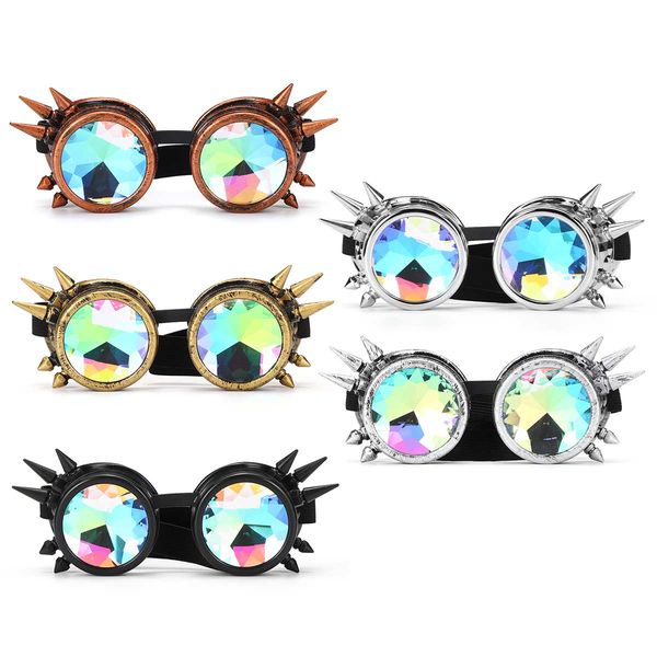 

retro kaleidoscope goggles welding rivet punk gothic rave halloween rainbow glasses edm sunglasses diffracted lens