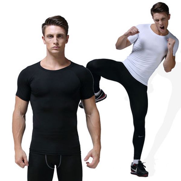 

2019 men's pro short sleeve fitness sport running quick drying training t-shirt, Black;red
