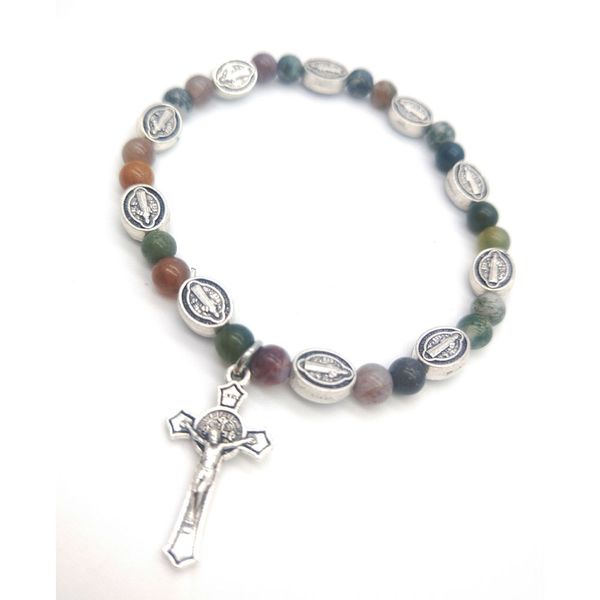 

natural stone agate cross rosary bracelet beaded bracelet strand religious bangle men's jewelry accessories new designer christmas gift, Golden;silver