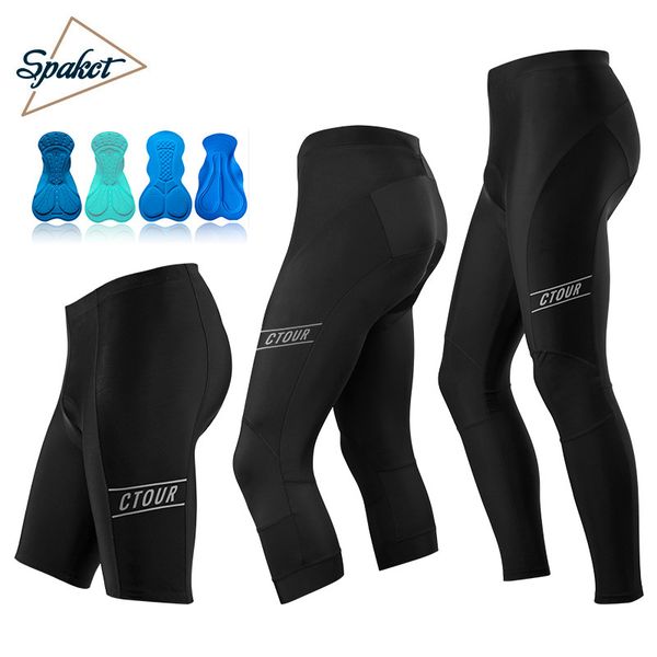 

spakct men's cycling bike pants shorts padded long bicycle compression tights shorts breathable trousers riding pants clothes, Black