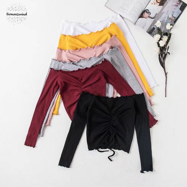 

из тенниска нацарапал плечо вверх длинных mouw коротких t shirt summer пулл 2019 повседневный crop top tea женщины, White
