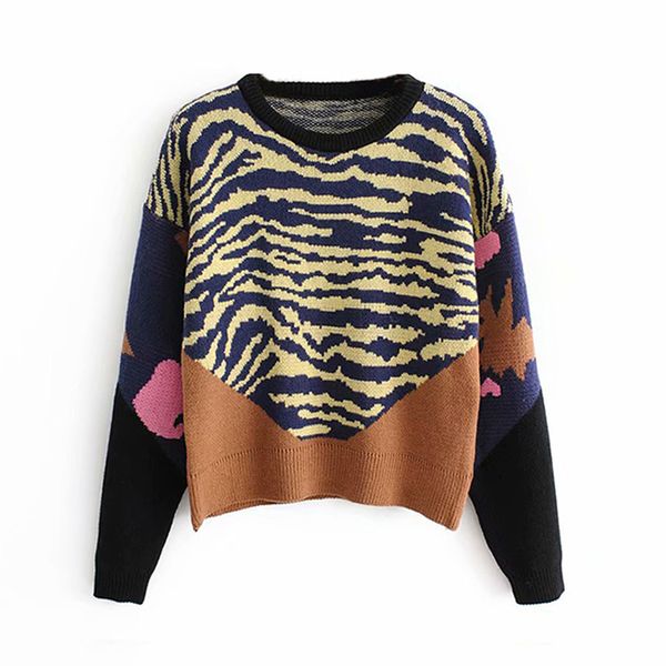 

женщины вязаный пуловер 2020 повседневная лоскутная свитер осень зима o-образным вырезом свободные вязать теплый джемпер женский пуловер с д, White;black