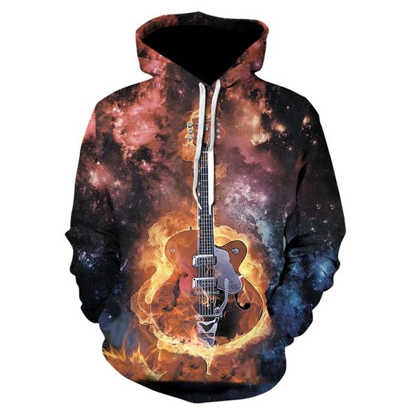 

party men printed hoodies men rock mode 3d print long sleeve couples hoodies blouse coat tracksuits burning guitar hip hop, Black