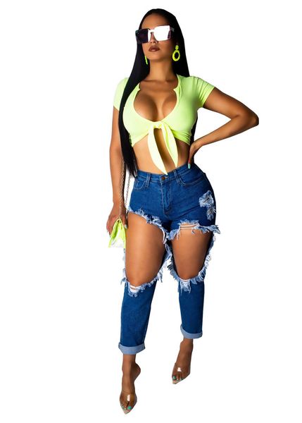 

summer holes designer jeans women waist pencil pants washed street style loose high fashion womens casual clothes, Blue