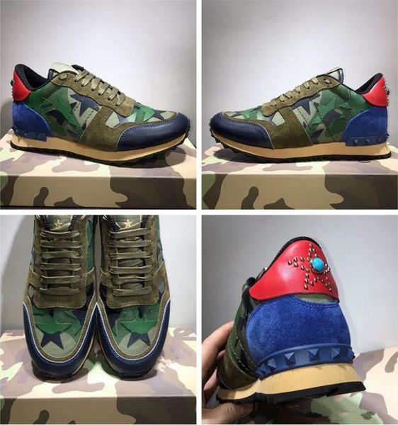 

original box] new fashion rock runner camouflage leather sneakers shoes men,women rock studs outdoor casual camustars trainers sports shoes, Black