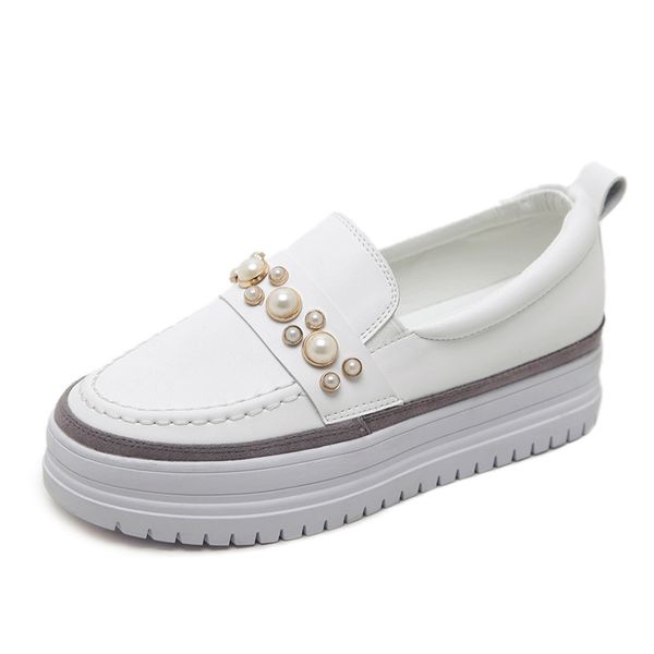 

pearls slip on loafers women chunky platform shoes woman flats high platform sneakers for girls fashion pu leather shoes women, Black