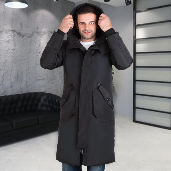 

new style thick winter down jacket men clothing hooded long warm white duck down coat male quality outdoor coat, Black