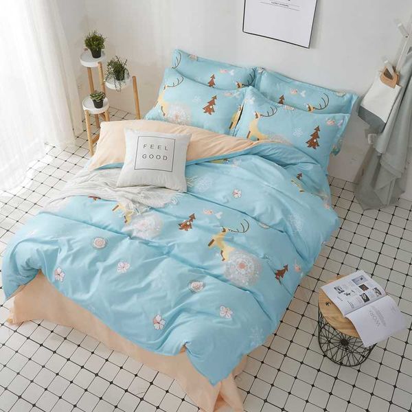 

sky blue aloe cotton four-piece soft duvet cover bed sheets and pillowcase 4pcs sets twin full  king