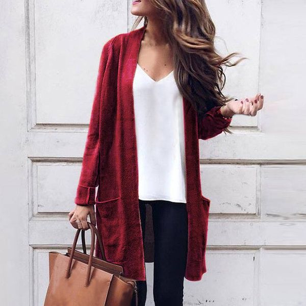 

solid cardigan long sleeve knitted sweaters women open stitch casual sweater women nice winter loose cardigan sweater mujer, White