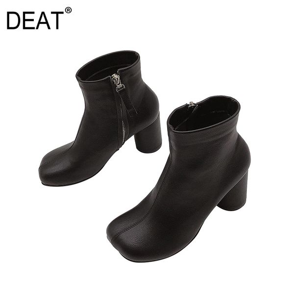 

deat] 2020 square toe side zipper personality temperament pu leather shoes women boots new spring autumn fashion tide 10f830, Black