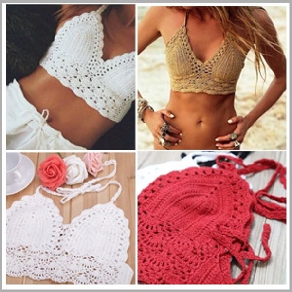 

2019 hand hook knitted breast wrapped women's all-match bikini swimsuit bikini spring split swimsuit, White;black