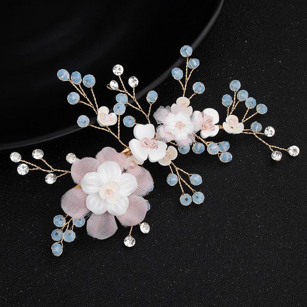 

bridal hair pin wedding jewelry pink flower blue rhinestone tiaras & hair accessories sparkling bride hair headpieces, Silver