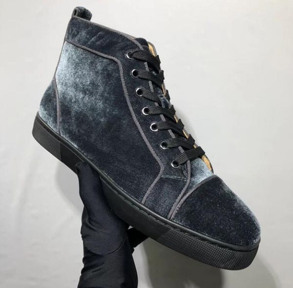 

italy velvets leather sneakers for men,women high red bottom sneaker shoes flat nospiked couple casual sneaker black grey