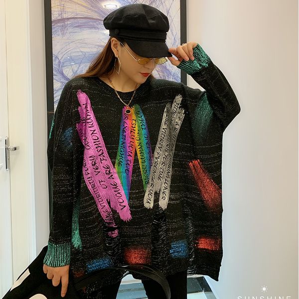 

american winter sweaters women punk rock puls size sweater womens streetwear colorful print pullovers harajuku sa098s30, White;black