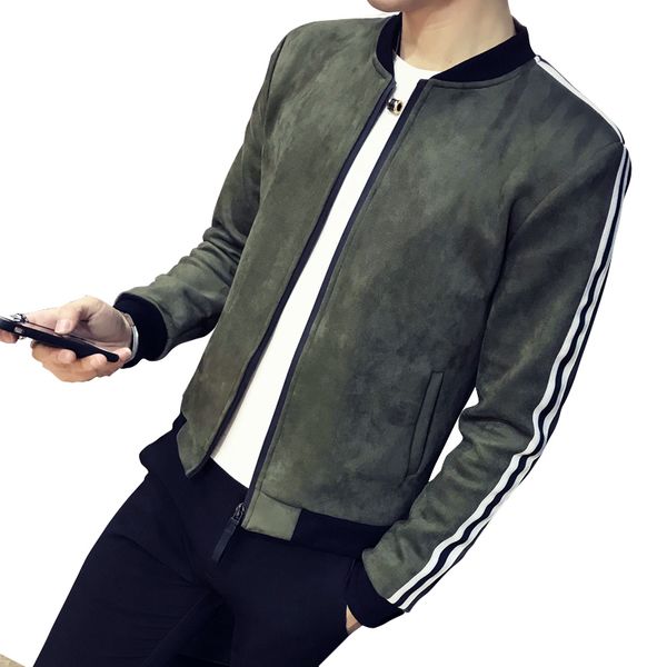 

5 colors striped jacket mens jaqueta masculino suede spring autumn jacket men campera hombre black grey red green army, Black;brown