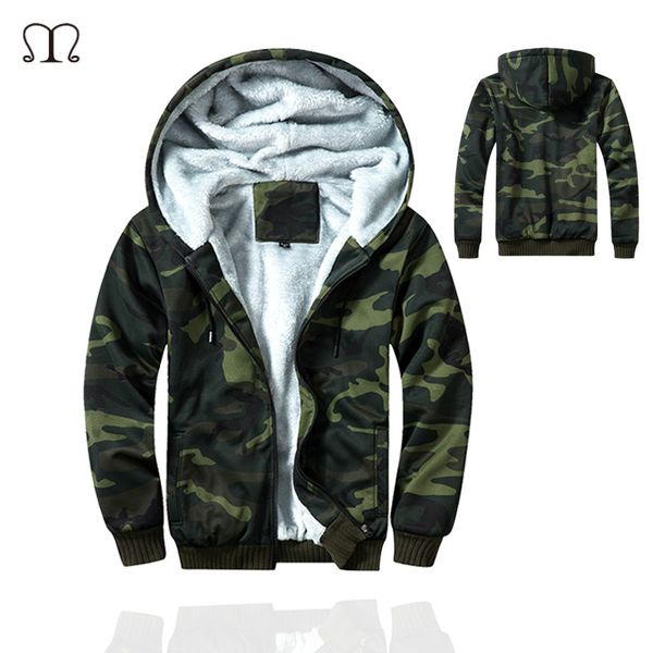 

usa size men super warm hoodies sweatshirts winter thicken fleece zipper hooded camouflage hip hop camo sweatshirt male, Black;brown