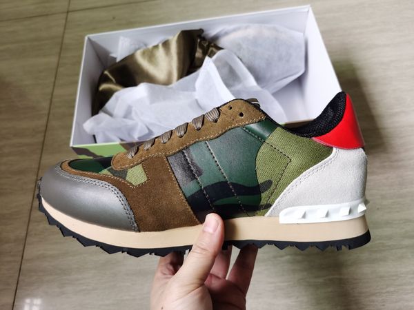 

fashion stud camouflage sneakers shoes footwear men women flats designer rockrunner trainers casual shoes whit box, Black