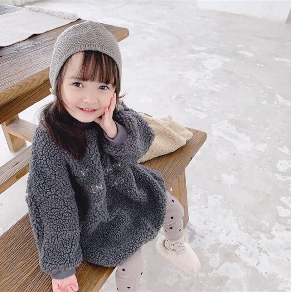 

2019 girls fleece dress thicken winter girls dresses 1-6 years pp40, Red;yellow