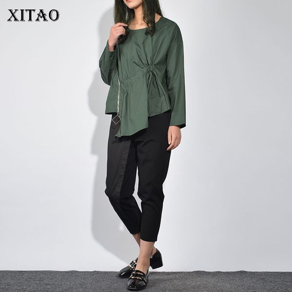 

xitao] 2019 spring summer new korea fashion o-neck full sleeve casual shirt female solid color loose pleater blouse zll3156, White