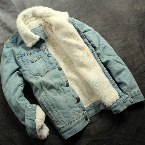 

winter men fashion fleece thick pure color casual denim jackets male cotton slim vintage jackets men coats, Black;brown