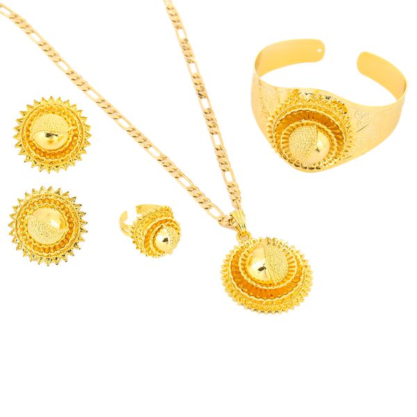 

big size gold flowers 22k gold color african nigeria sudan kenya habesha ethiopian wedding jewelry set, Black