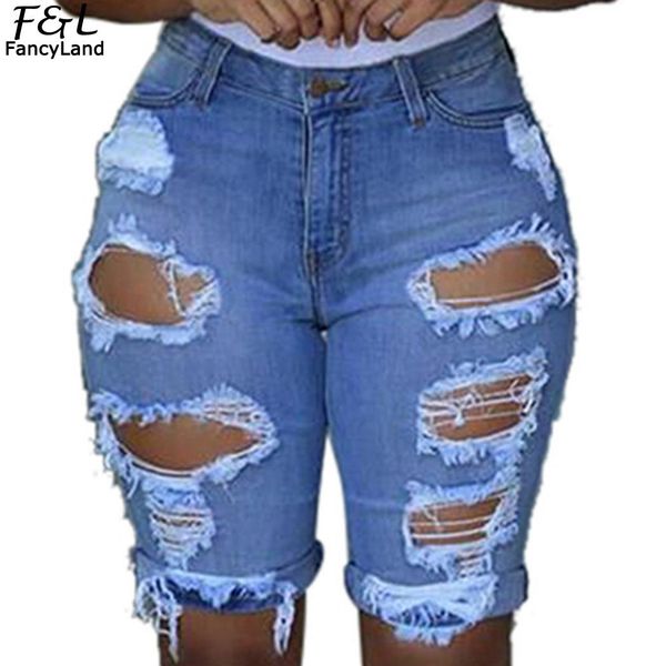 

women casual solid denim shorts vintage bleached middle waist hole summer denim mini pants casual zipper button shorts jeans, Blue