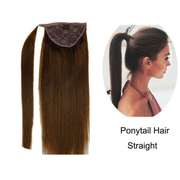 

ponytail 100% real human hair remy ponytail hair extensions solid color medium brown #4 12in-20in 100g pony tail hairpece, Black