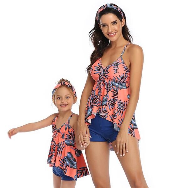 

sports parent child leopard print kids girl one piece printed high waist covering sch thin flexible stylish bikini sets