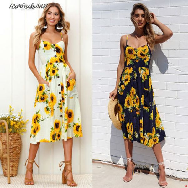 

summer new sunflower print dress evening women floral print mid calf dress party for summer v-neck beach sundress designer clothes, Black;gray