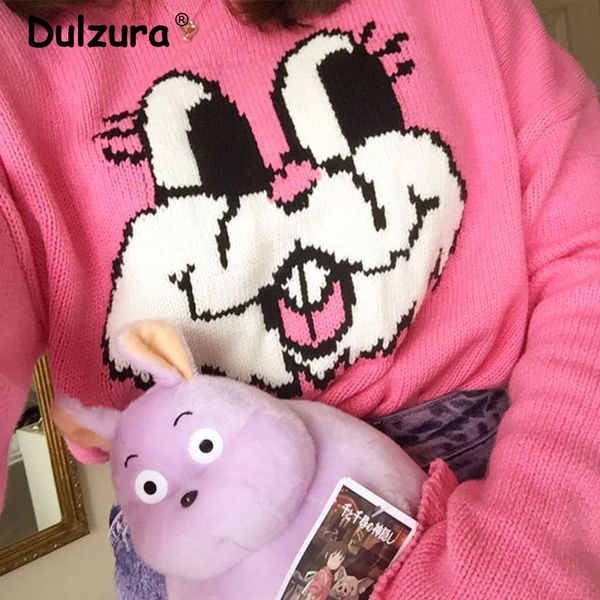 

harajuku girls funny print knitted pullovers 2019 autumn chic design side split sweaters sweet cute jumper streetwear, White;black