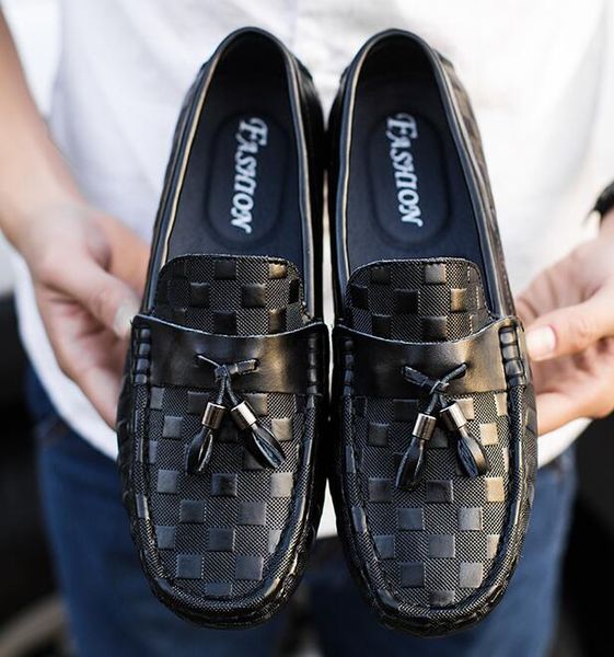 

italian style mens loafers shoes casual leather loafers moccasins office non-slip summer fashion driving men's shoes, Black