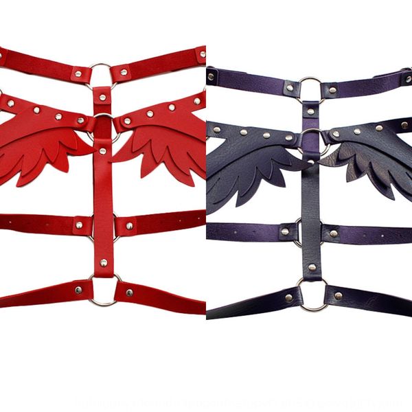 

leather angel wings set women's leather strap shoulder strap bound body straps shoulder straps belt, Black;white